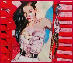 Jessica Alba Geb. Maja Stier beim Striptamning by Peter Sengl, 2020, mixed media on paper; framed, offered Dec 2020