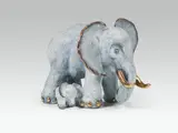Gottfried Kumpf, White elephant with cub, 2011, bronze, patinated