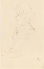 Gustav Klimt, Woman in profile facing left, c. 1904/05, pencil and red crayon on paper