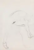 Nude bent over with leg raised to the right by Gustav Klimt, c. 1907, pencil on paper, sold Jun 2020