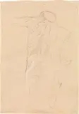 Gustav Klimt, Male nude from behind with his left arm streched out, sketch on the right (study related to the faculty painting "Medizin")