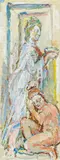 Oskar Kokoschka, Cupid and Psyche, original cartoon for the left bordure of the tapestry at Großes Festspielhaus, Salzburg (after a draft by Oskar Kokoschka, executed by Hansjörg Vogel)