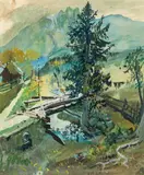 Oskar Laske, Mountain landscape, 1949, watercolour, gouache on paper