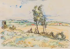 Anton Peschka, Vineyards near Gumpoldskirchen, 1931, watercolour, black chalk on paper