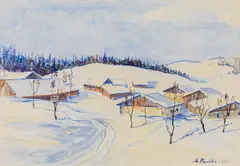 Anton Peschka, Winter landscape with houses, 1933, watercolour on paper