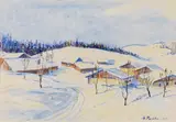 Anton Peschka, Winter landscape with houses, 1933, watercolour on paper