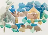 Gustav Hessing, Village green, c. 1955/60, watercolour on paper