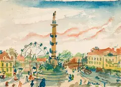 Prater in Vienna by Oskar Laske, watercolour, pencil on paper, sold Jun 2020