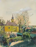 Oskar Laske, Church in Ober St. Veit, 1946, gouache on paper
