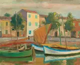 Fishing boats in Italy by Erich Miller-Hauenfels, oil on canvas, sold Jun 2020
