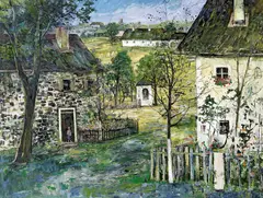 Ernst Huber, Farmhouses in the Mühlviertel, c. 1945, oil on canvas