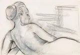 Joseph Floch, Lying female nude, charcoal, coloured chalk on paper