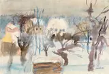 Kurt Moldovan, Winter landscape, Burgenland, 1973, watercolour on paper, unframed