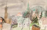 Kurt Moldovan, View from the Kapuzinerberg, 1974, watercolour on paper, unframed