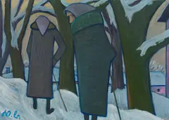 Werner Berg, Zwei Frauen auf dem Heimweg, 1962, oil on canvas