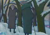 Werner Berg, Zwei Frauen auf dem Heimweg, 1962, oil on canvas