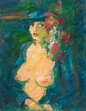 Viktor Lederer, Nude with hat and feathers, 2007, oil on canvas