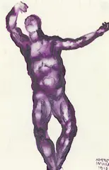 Anton Hanak, Study for "Der brennende Mensch" from the Niobid cycle, 1919, Ink pencil washed on paper