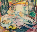 Leo Putz, Siesta at the Waldsee, 1925, oil on paper on canvas