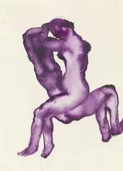 Anton Hanak, Two female nudes in a hug, c. 1918/20, Ink pencil washed on paper