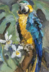 Emil Rizek, Macaw, c. 1930, oil and mixed media on paper