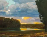 Eduard Kasparides, Evening mood, oil on cardboard