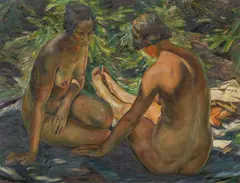 Arthur Brusenbauch, Two seated nudes in a landscape, 1924, oil on canvas