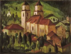 Church in Steinach am Brenner by Herbert Gurschner, 1932, oil on canvas, sold Jun 2020