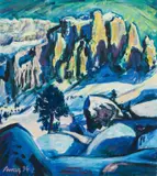 Helmut Arnez, Grödnertal with Sella, 1994, oil on canvas
