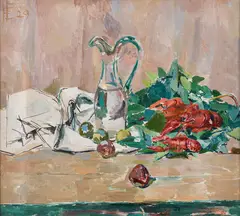 Felix Esterl, Small still life with crabs, 1929, oil on canvas
