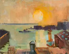 Sándor Zugor, Evening in Brooklyn Heights, New York, 1962, oil on canvas