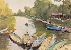 Rudolf Böttger, Heustadlwasser at Prater, 1932, gouache on paper, unframed