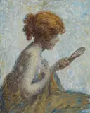 Lucien Boulier, Young woman with a mirror, oil on panel