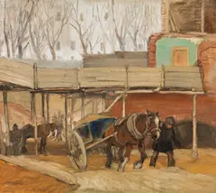 Oswald Roux, Horse-drawn cart, oil on canvas