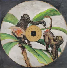 Fritz Zerritsch, Decorated target "Zwei Paviane, c. 1924, oil on panel