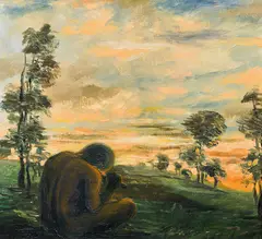 Franz von Stuck, Satyr at twilight, oil on panel