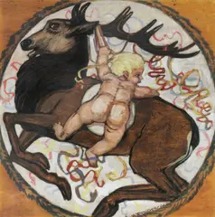 Fritz Weninger, Decorated target "Deer with child, 1924, oil on panel