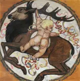Fritz Weninger, Decorated target "Deer with child, 1924, oil on panel