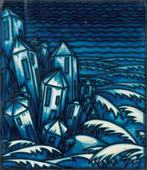 Uriel Birnbaum, Towers by the sea, India ink, pen and brush on cardboard