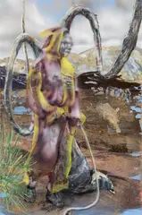 Whip man 2 by Maja Vukoje, 2009, mixed media, oil, spray on canvas; unframed, sold Jun 2020