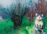Paul Horn, Woman and rat, oil, spray, mixed media on canvas; unframed