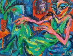 Vielleicht kommt mich jemand besuchen by Saša Makarová, 2002, oil on canvas; framed, sold Jun 2020