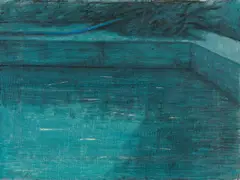 Water basin by Eduard Angeli, 1984, oil, chalk on canvas; framed, sold Jun 2020