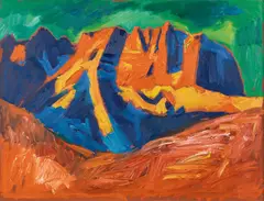 Ernst Insam, Wilder Kaiser, oil on hardboard; framed