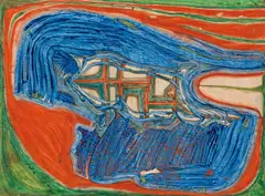 Friedensreich Hundertwasser, Les Fenêtres d'un Fluidoïd, 1957, watercolour on paper on canvas; framed