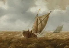 Pieter Mulier the Elder, Sloop in agitated sea, oil on panel