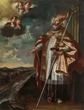Martino Altomonte, Saint Nicholas, patron of mariners, Traun river in the background, oil on canvas