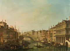 called Canaletto Giovanni Antonio Canal, The Canal Grande with Rialto Bridge viewed from the south, oil on canvas