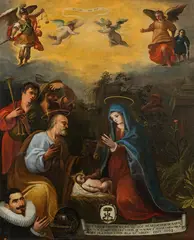 The Adoration of the Shepherds with the donor Don Juan de Villela Nuncibay by Patricio Caxés, 1603, oil on canvas, sold Jun 2020