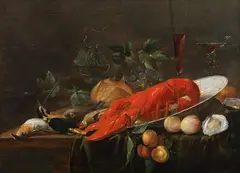 Pieter van Overschie, Still life with lobster in a Wanli-Bowl, oil on panel